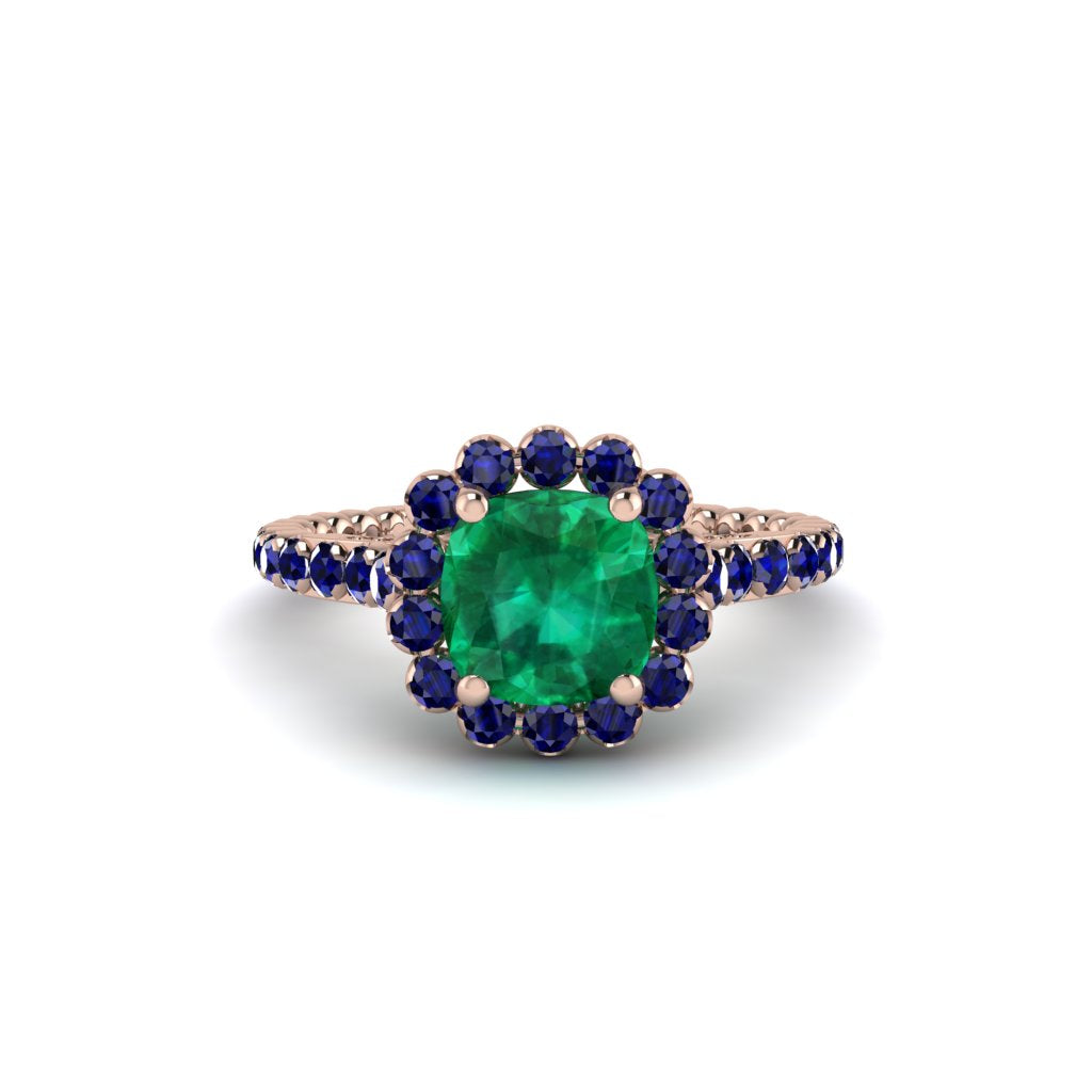 Modern Emerald Cushion Cut Engagement Ring - Uma No. 65