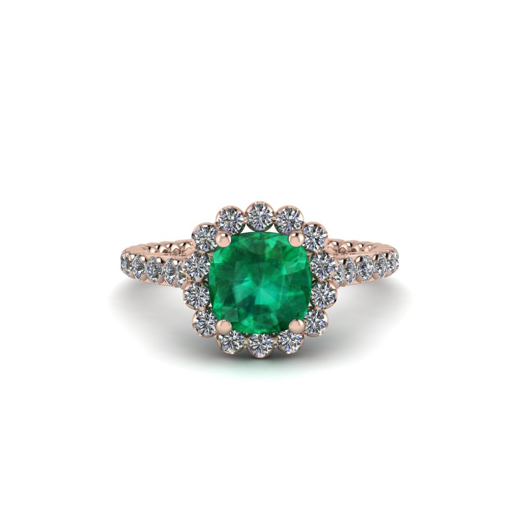 Modern Emerald Cushion Cut Engagement Ring - Uma No. 5