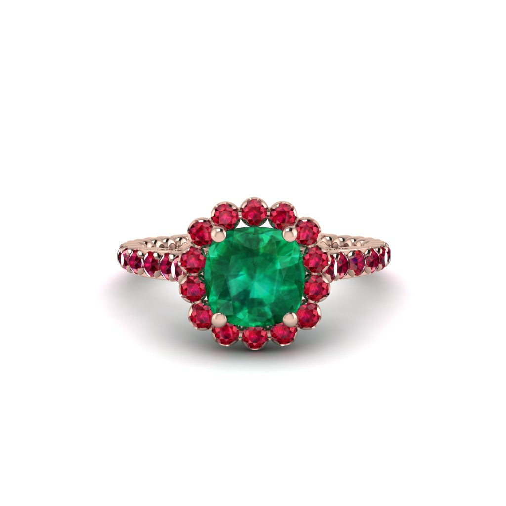 Modern Emerald Cushion Cut Engagement Ring - Uma No. 50