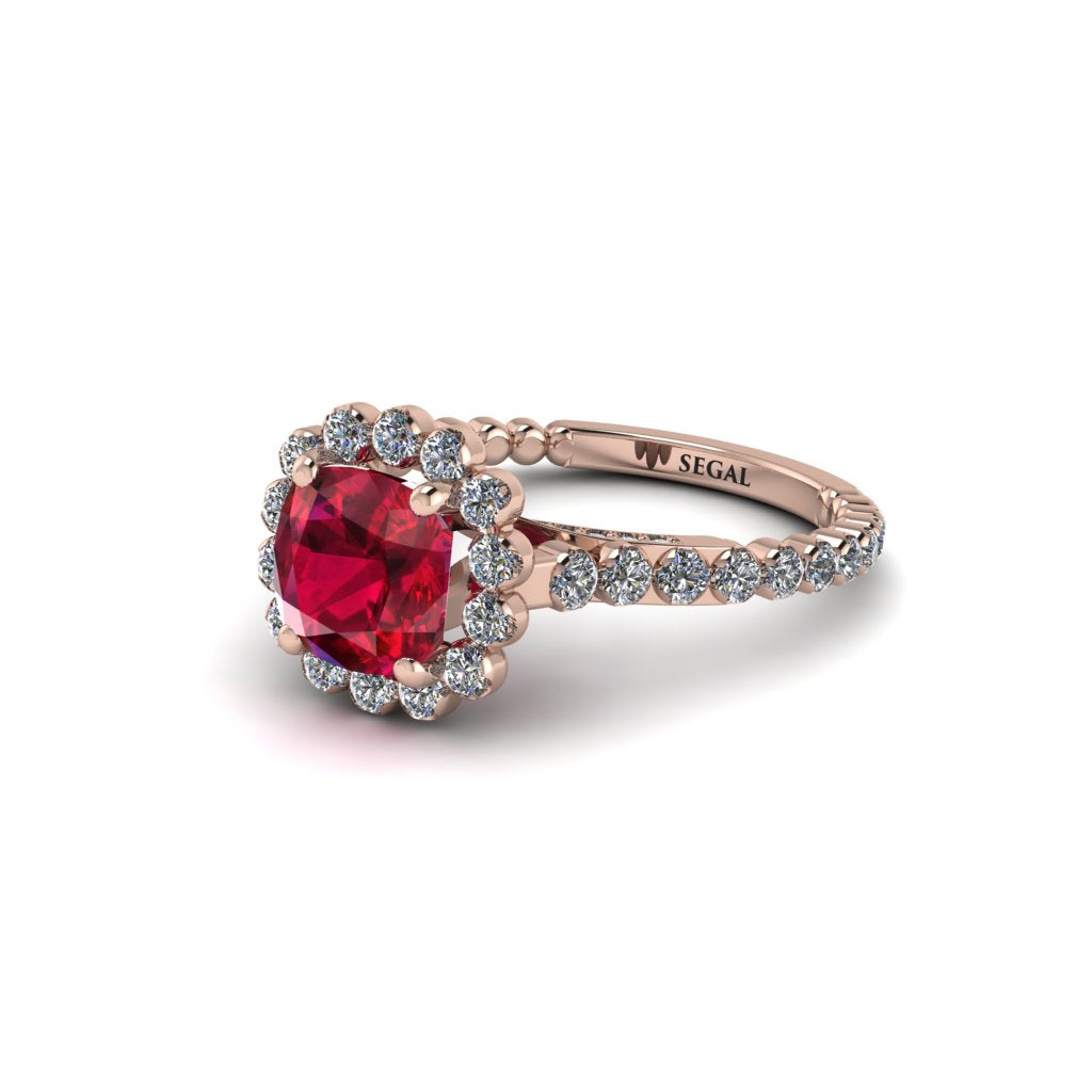 Modern Ruby Cushion Cut Engagement Ring - Uma No. 11
