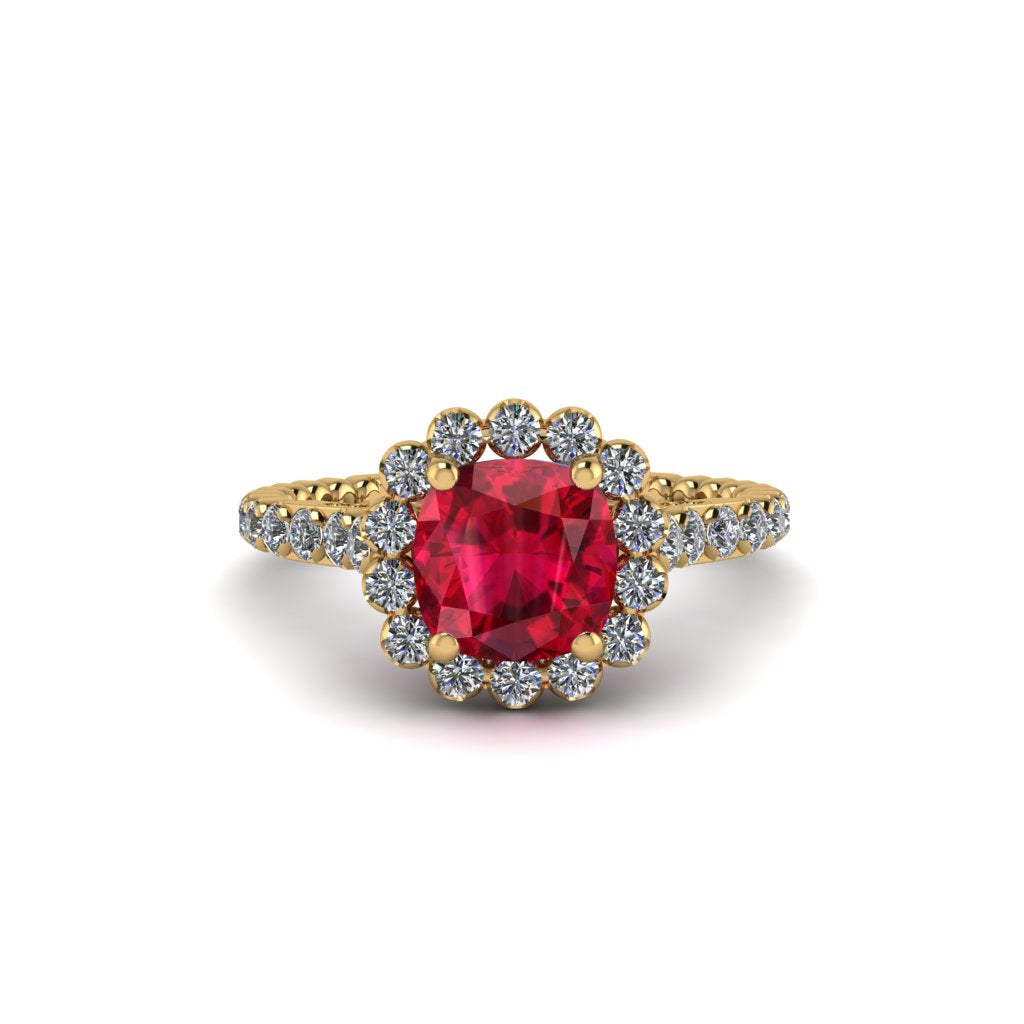 Modern Ruby Cushion Cut Engagement Ring - Uma No. 10