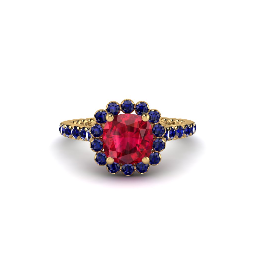 Modern Ruby Cushion Cut Engagement Ring - Uma No. 70
