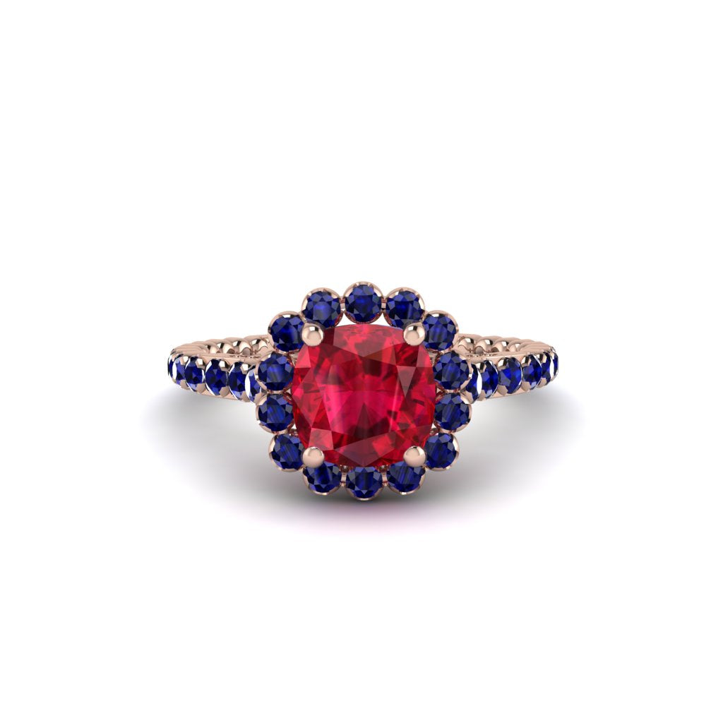 Modern Ruby Cushion Cut Engagement Ring - Uma No. 71