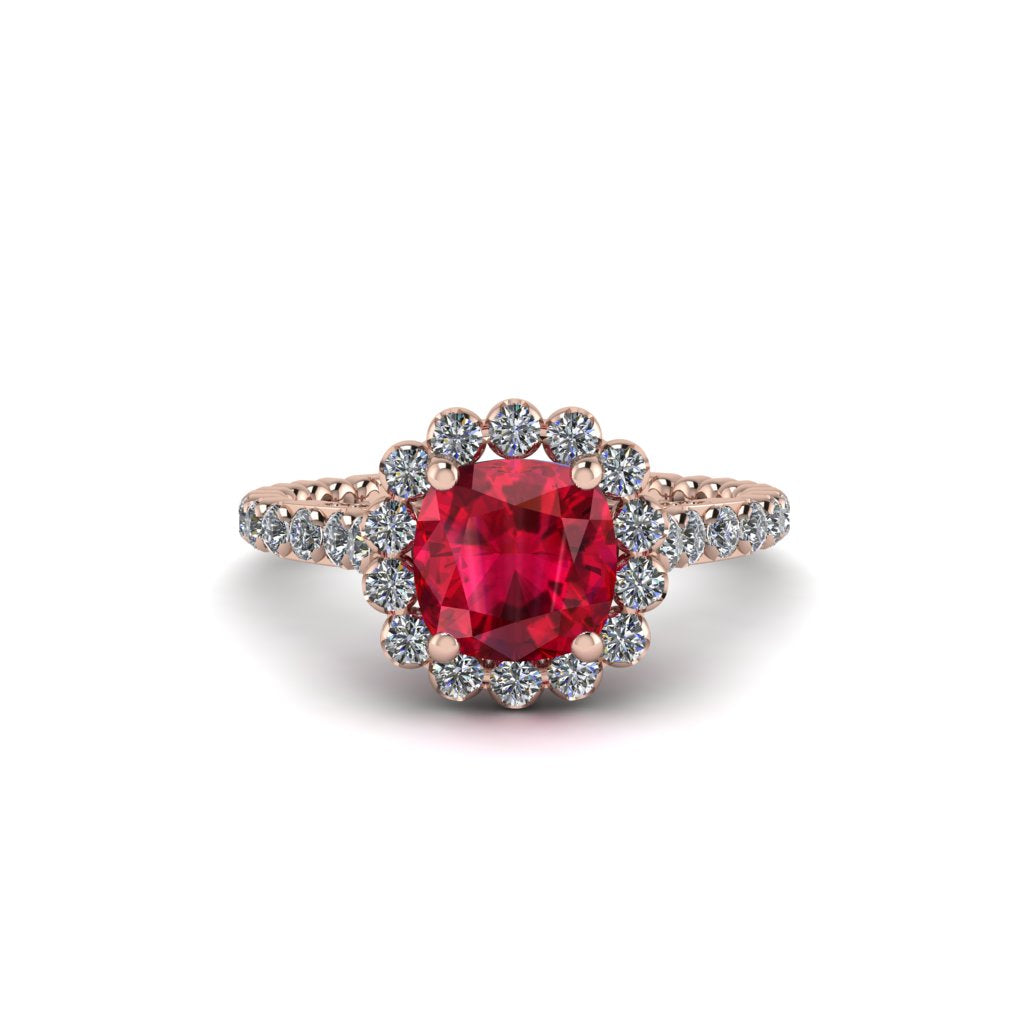 Modern Ruby Cushion Cut Engagement Ring - Uma No. 11
