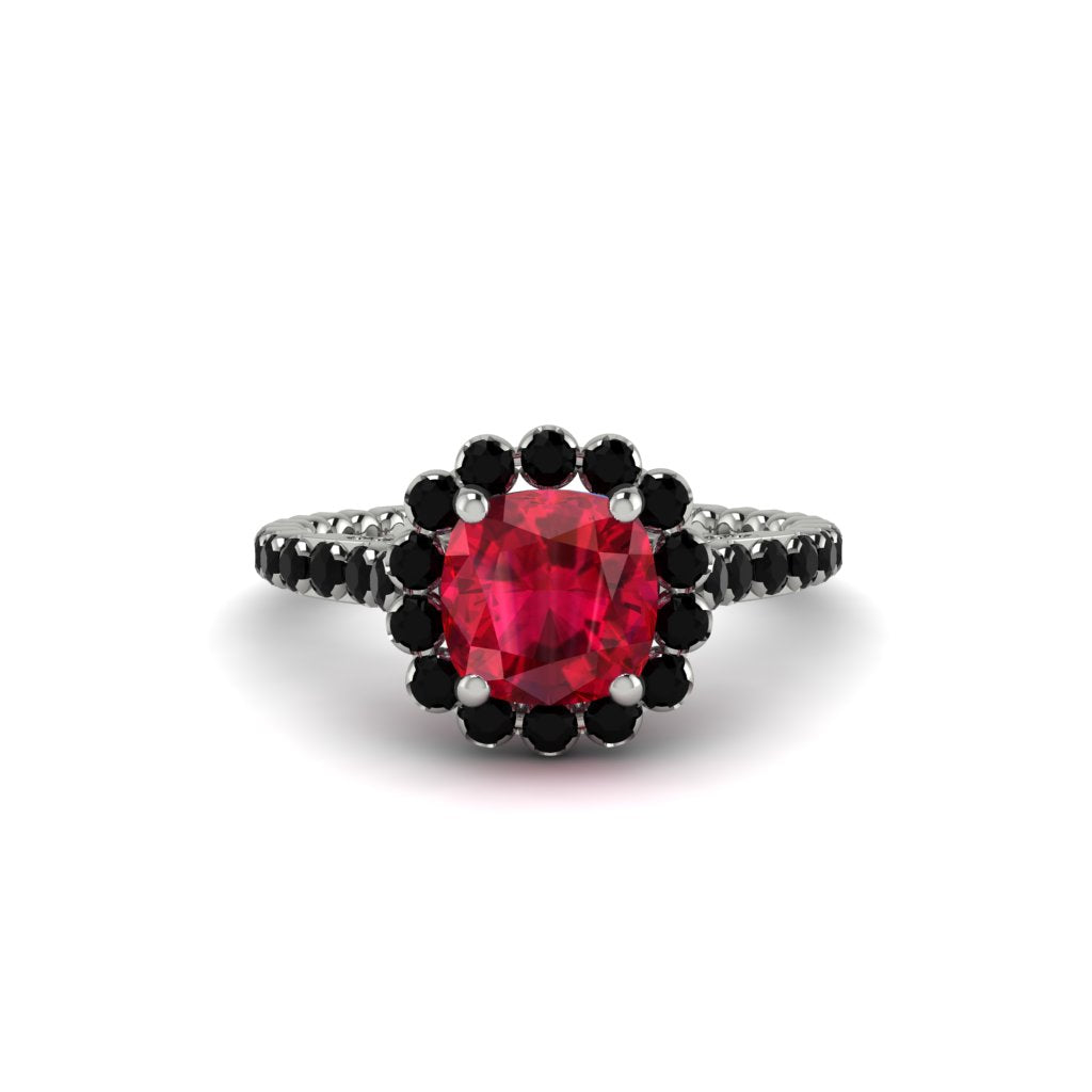 Modern Ruby Cushion Cut Engagement Ring - Uma No. 42