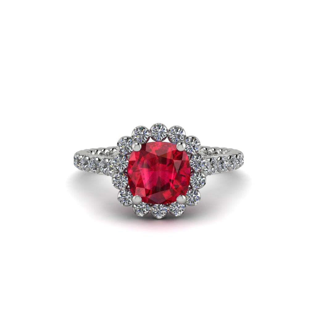 Modern Ruby Cushion Cut Engagement Ring - Uma No. 12