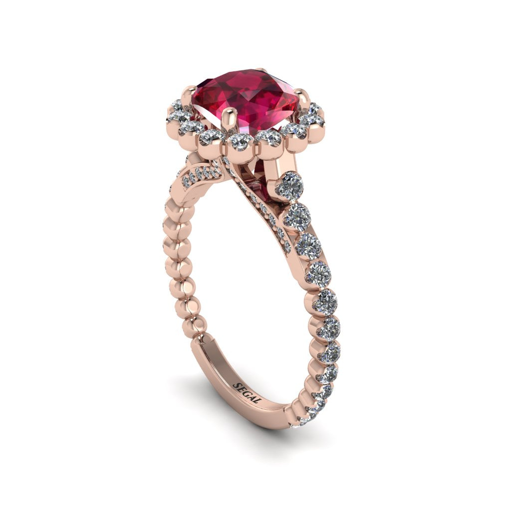 Modern Ruby Cushion Cut Engagement Ring - Uma No. 11