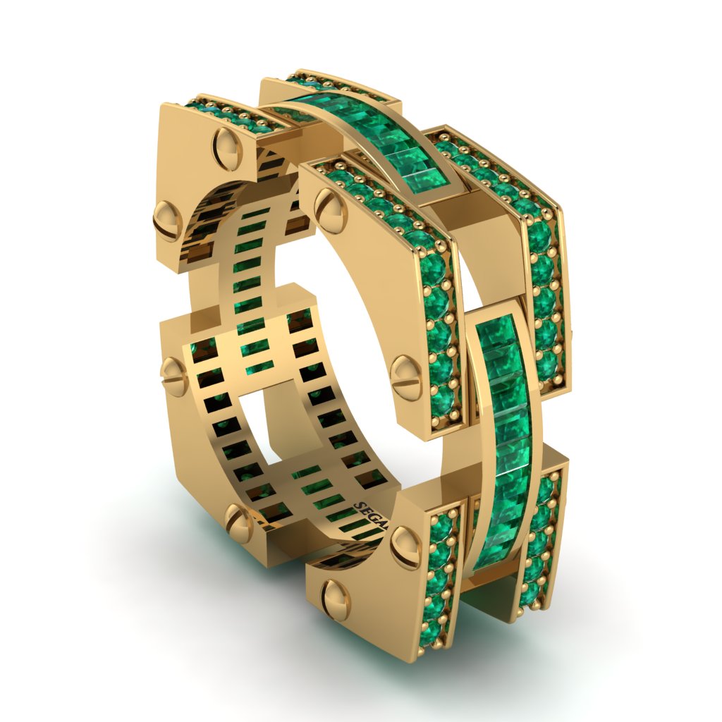 Emerald Monarch Baguette Gold Men's Ring - Micah No. 4