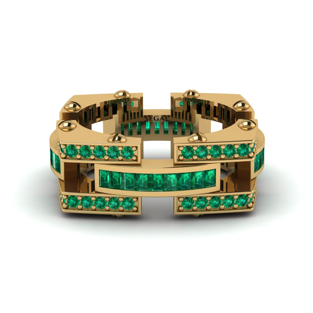 Emerald Monarch Baguette Gold Men's Ring - Micah No. 4