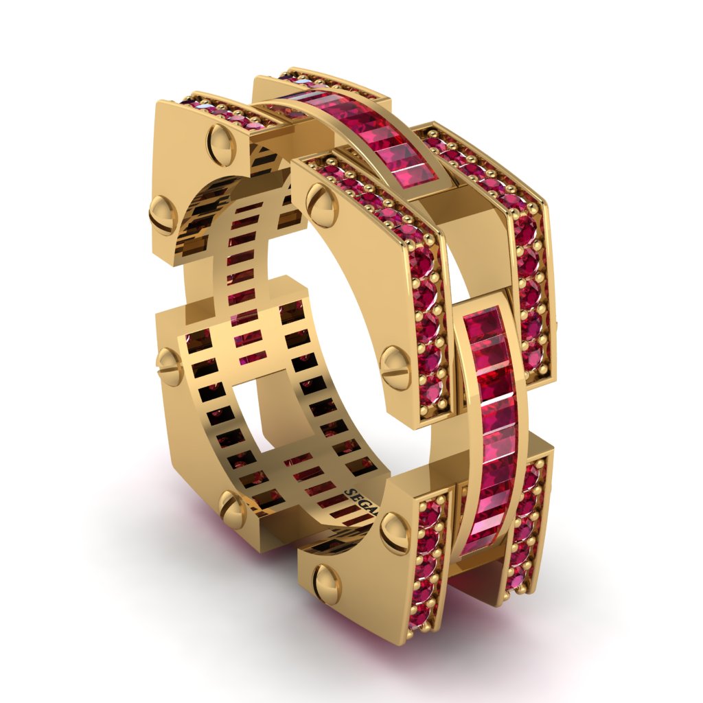 Ruby Monarch Baguette Gold Men's Ring - Micah No. 10