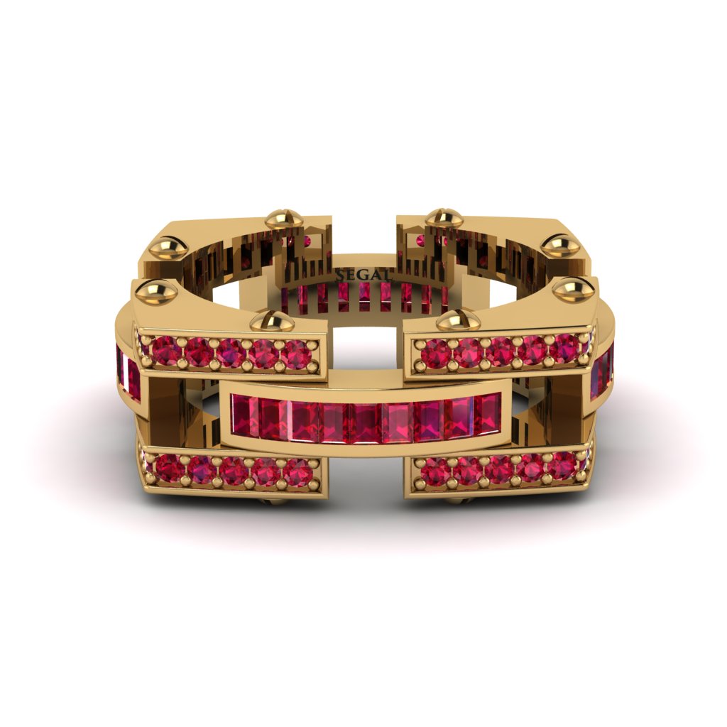 Ruby Monarch Baguette Gold Men's Ring - Micah No. 10