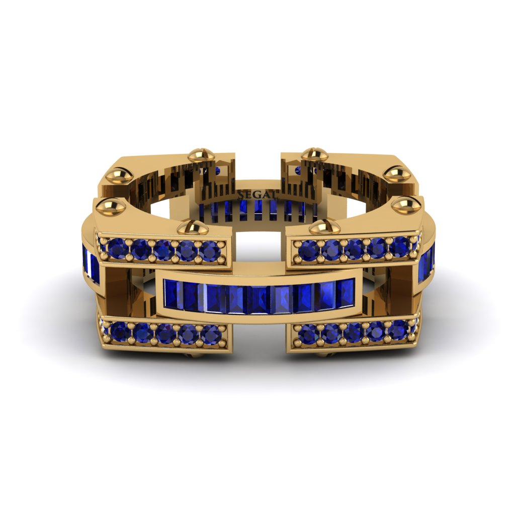 Sapphire Monarch Baguette Gold Men's Ring - Micah No. 13