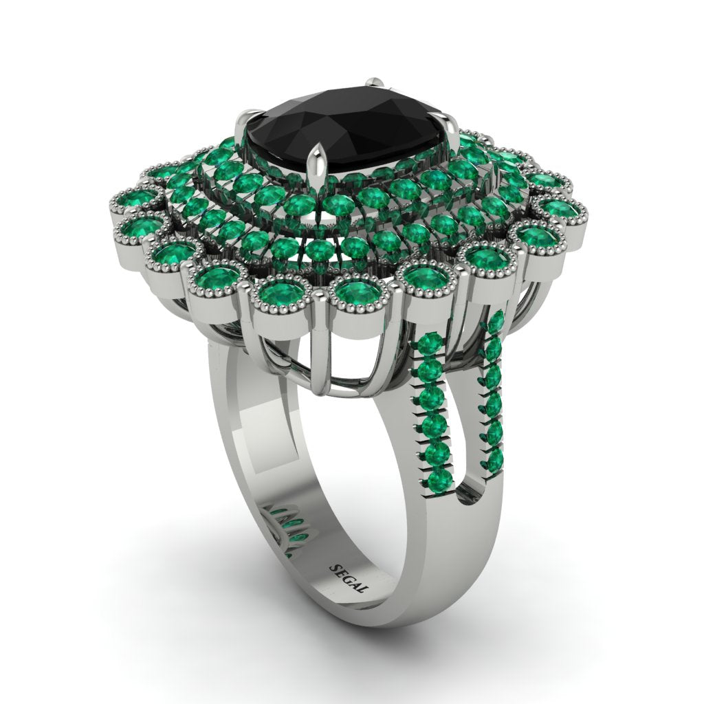 Emerald Multi Halo Oval Engagement Ring - Caitlin No. 24