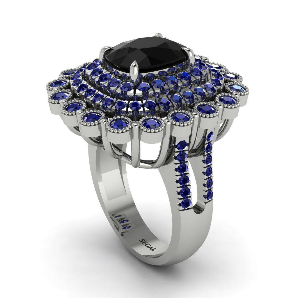 Sapphire Multi Halo Oval Engagement Ring - Caitlin No. 69