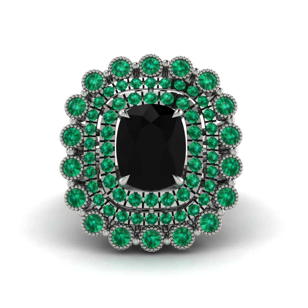 Emerald Multi Halo Oval Engagement Ring - Caitlin No. 24