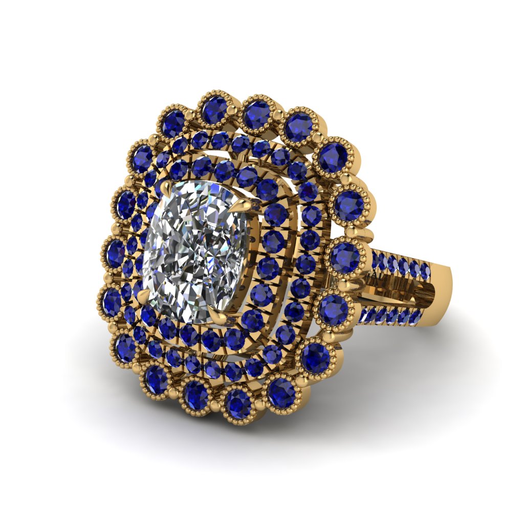 Sapphire Multi Halo Oval Engagement Ring - Caitlin No. 61