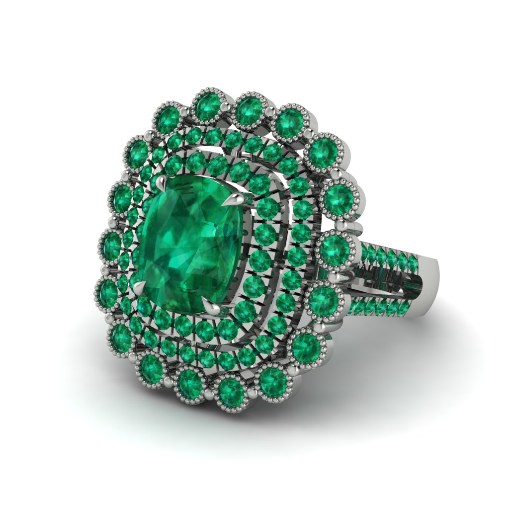Emerald Multi Halo Oval Engagement Ring - Caitlin No. 21
