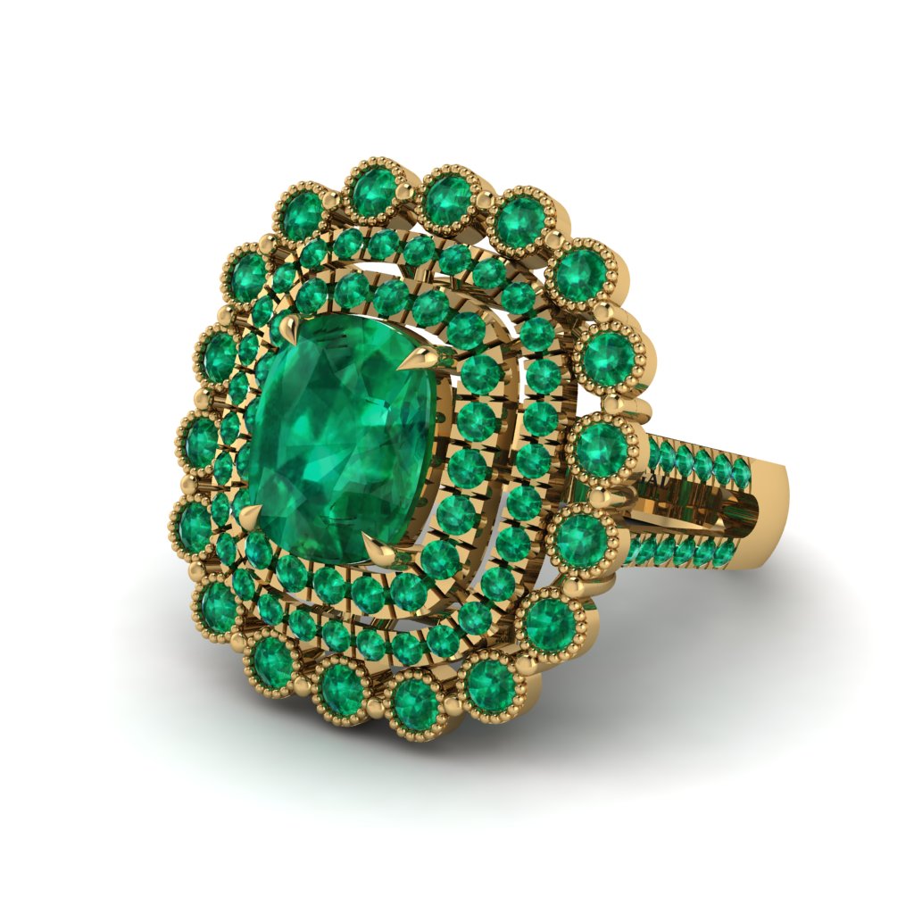 Emerald Multi Halo Oval Engagement Ring - Caitlin No. 19