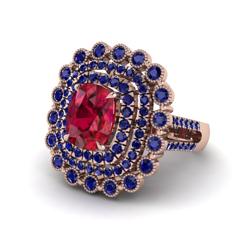 Sapphire Multi Halo Oval Engagement Ring - Caitlin No. 71