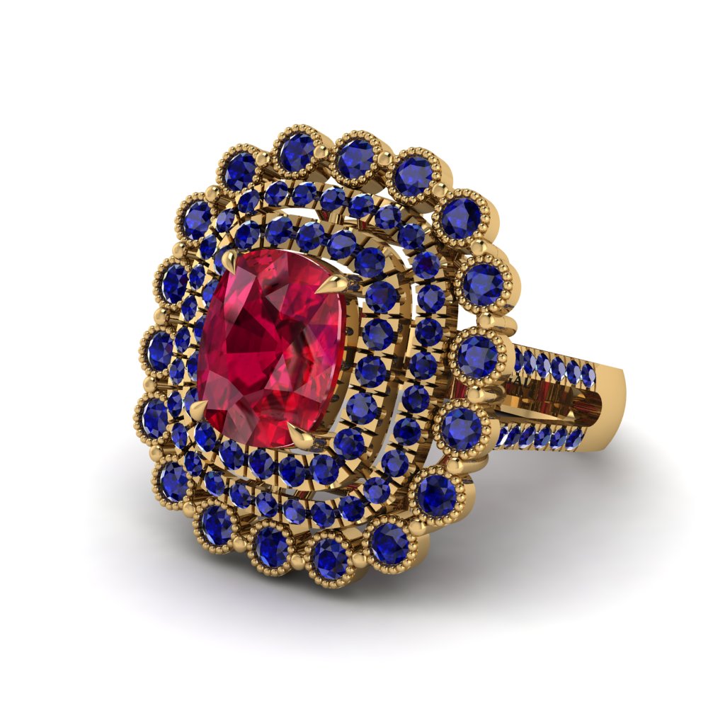 Sapphire Multi Halo Oval Engagement Ring - Caitlin No. 70