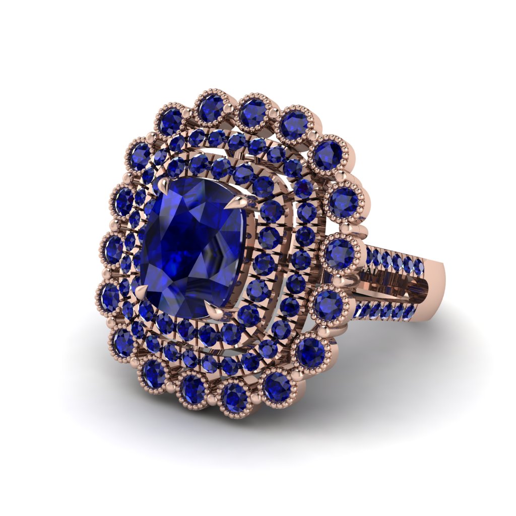 Sapphire Multi Halo Oval Engagement Ring - Caitlin No. 74