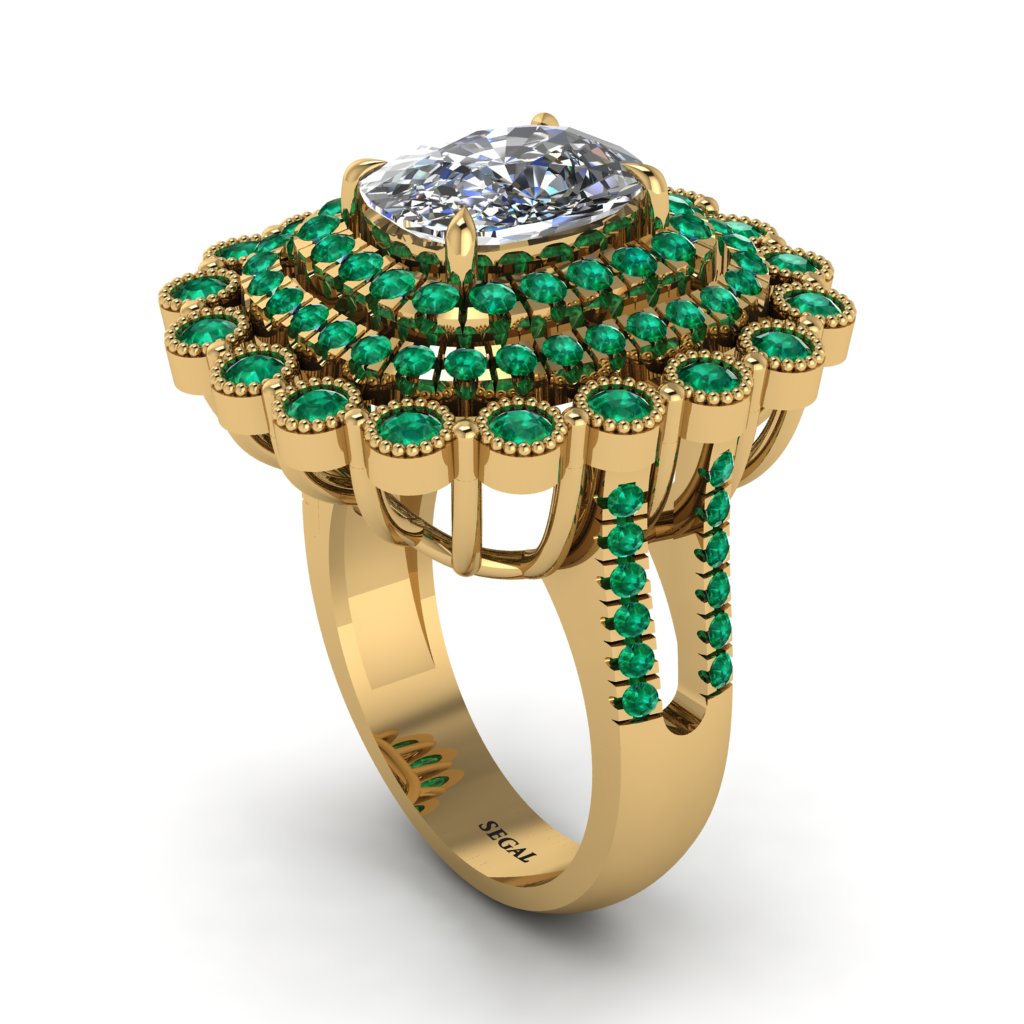 Emerald Multi Halo Oval Engagement Ring - Caitlin No. 16