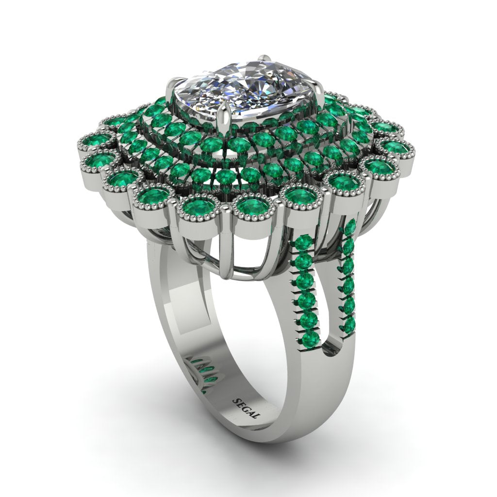 Emerald Multi Halo Oval Engagement Ring - Caitlin No. 18