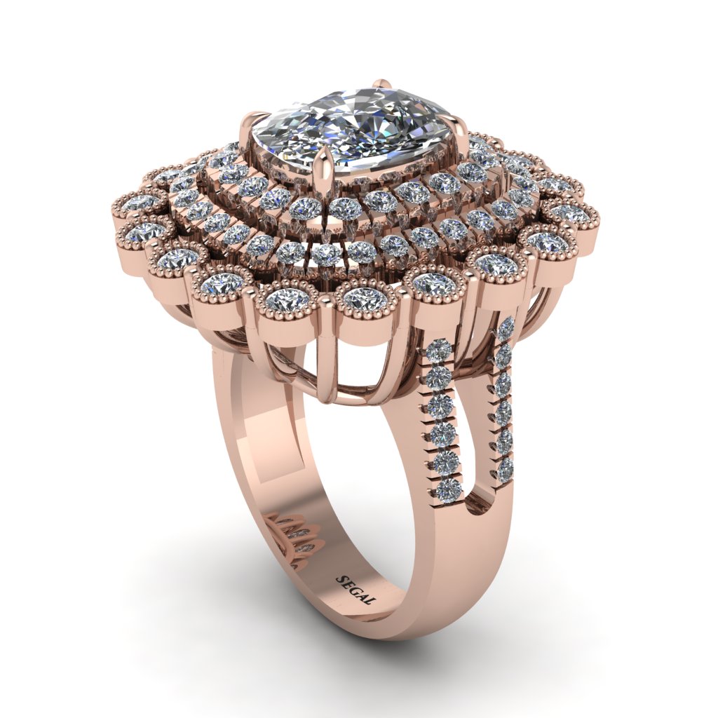 Diamond Multi Halo Oval Engagement Ring - Caitlin No. 2