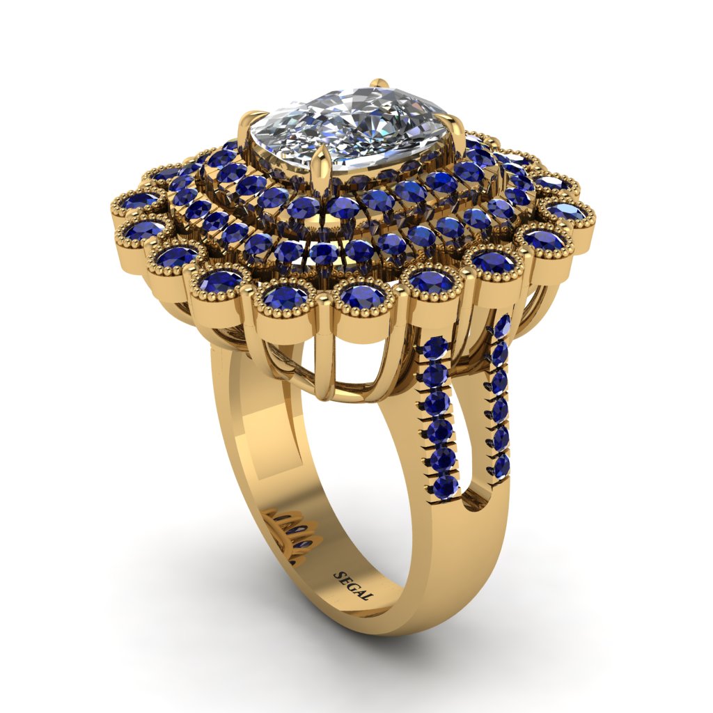 Sapphire Multi Halo Oval Engagement Ring - Caitlin No. 61