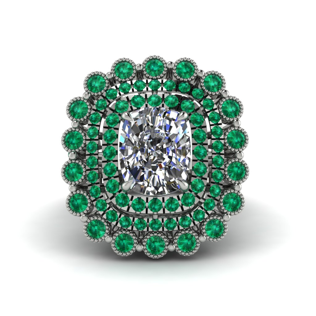 Emerald Multi Halo Oval Engagement Ring - Caitlin No. 18