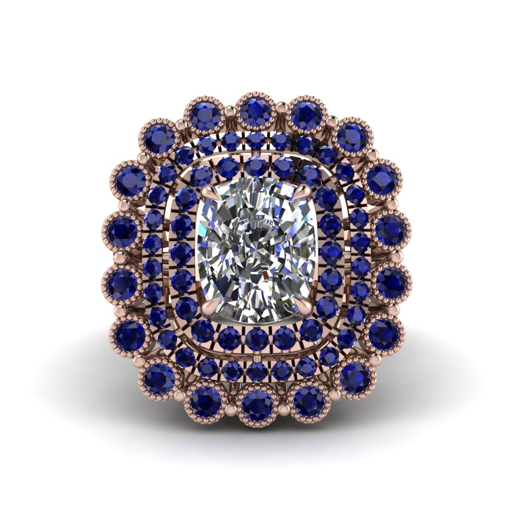 Sapphire Multi Halo Oval Engagement Ring - Caitlin No. 62