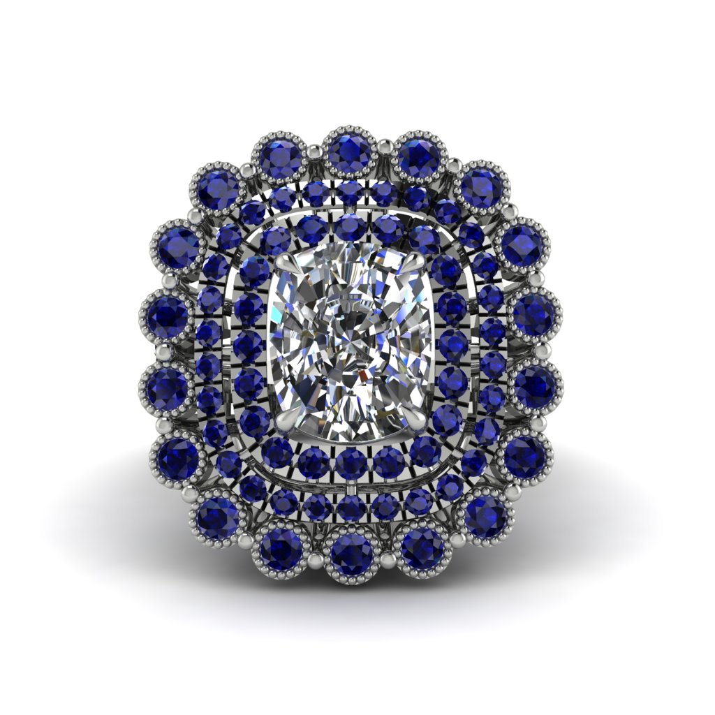 Sapphire Multi Halo Oval Engagement Ring - Caitlin No. 63