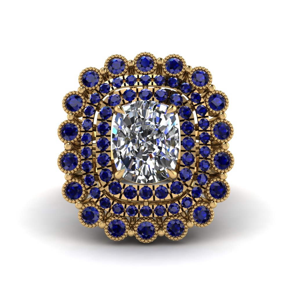 Sapphire Multi Halo Oval Engagement Ring - Caitlin No. 61