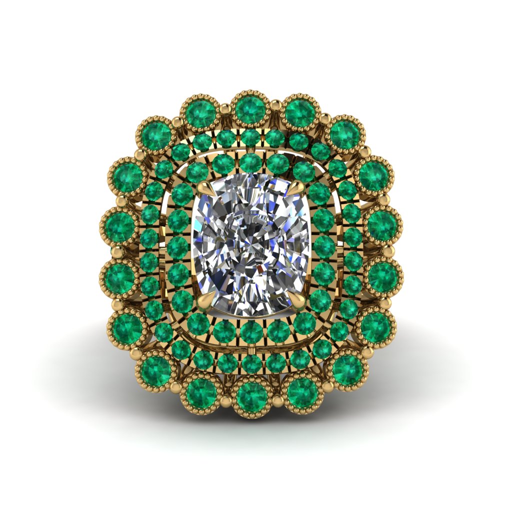 Emerald Multi Halo Oval Engagement Ring - Caitlin No. 16