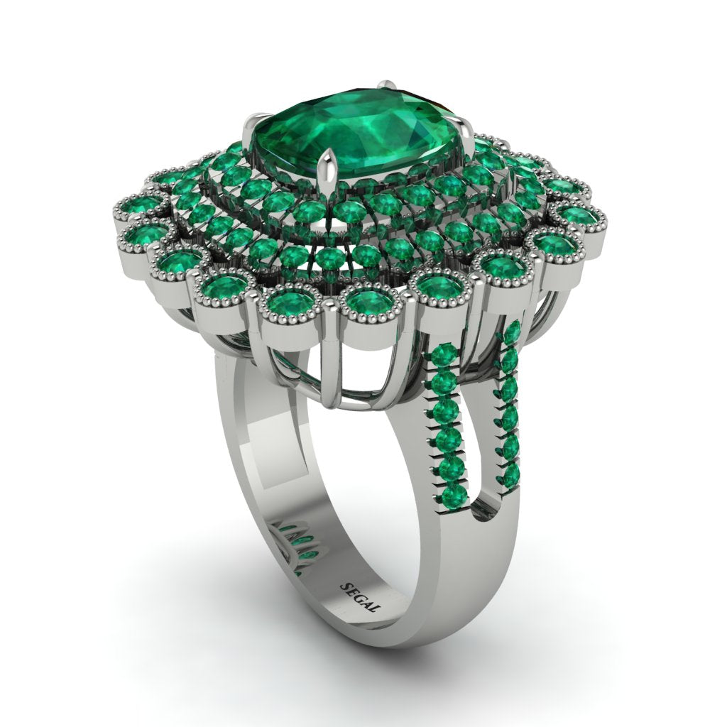 Emerald Multi Halo Oval Engagement Ring - Caitlin No. 21