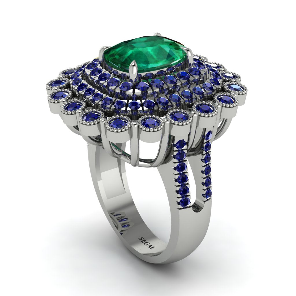 Sapphire Multi Halo Oval Engagement Ring - Caitlin No. 66