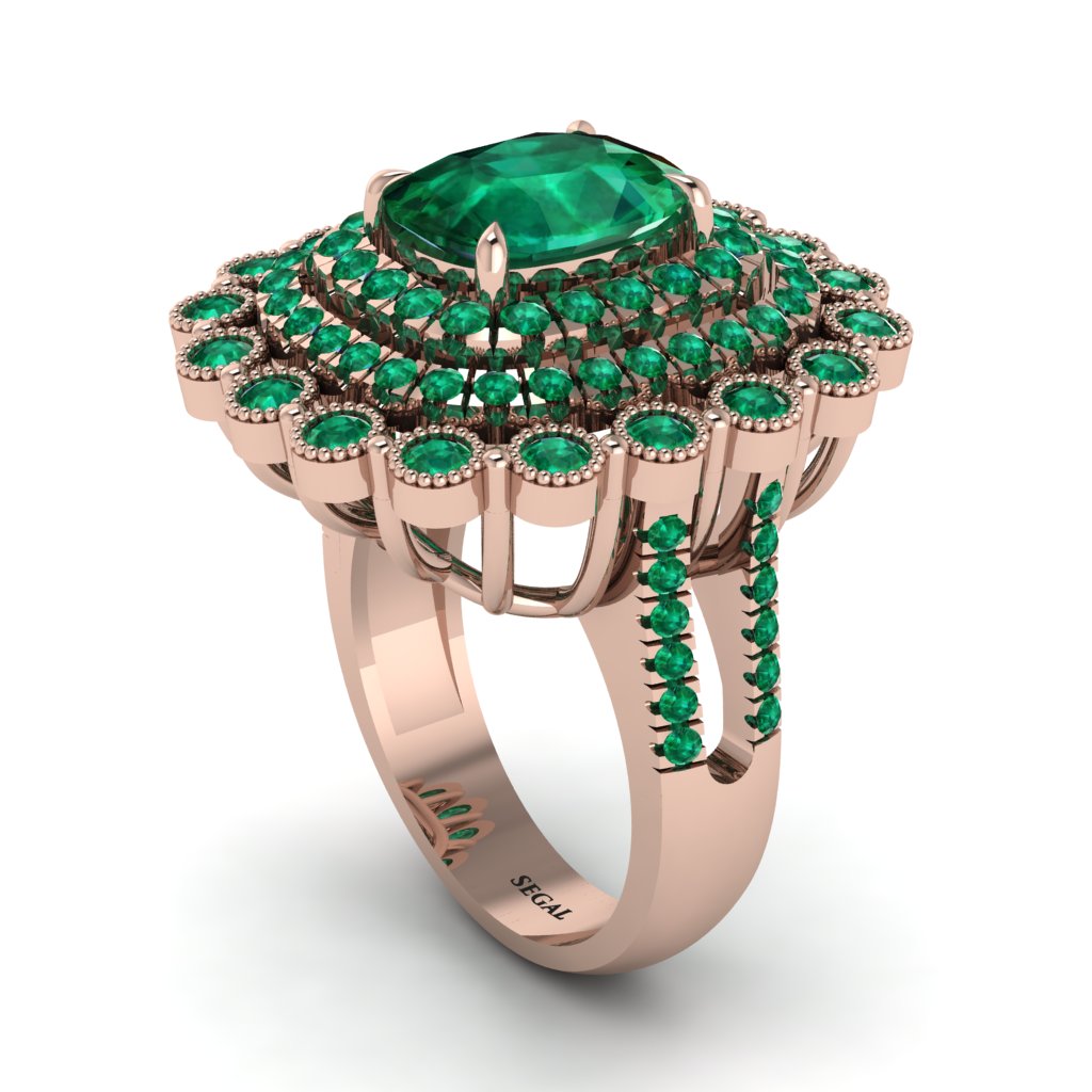Emerald Multi Halo Oval Engagement Ring - Caitlin No. 20