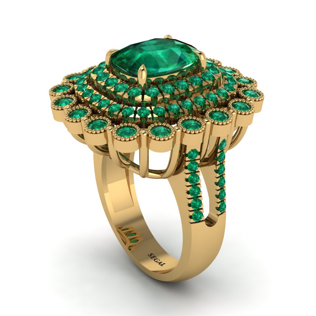Emerald Multi Halo Oval Engagement Ring - Caitlin No. 19