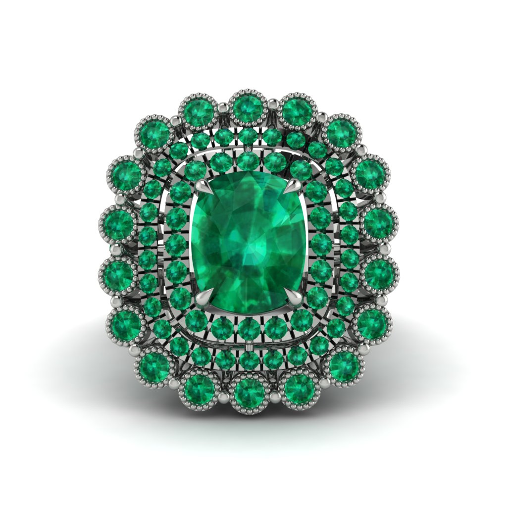 Emerald Multi Halo Oval Engagement Ring - Caitlin No. 21