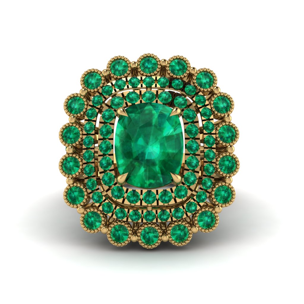 Emerald Multi Halo Oval Engagement Ring - Caitlin No. 19