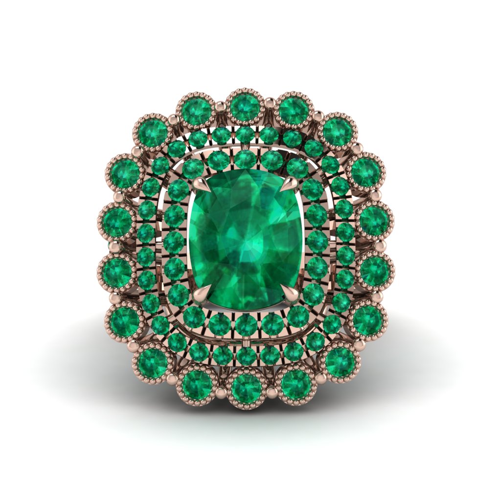 Emerald Multi Halo Oval Engagement Ring - Caitlin No. 20