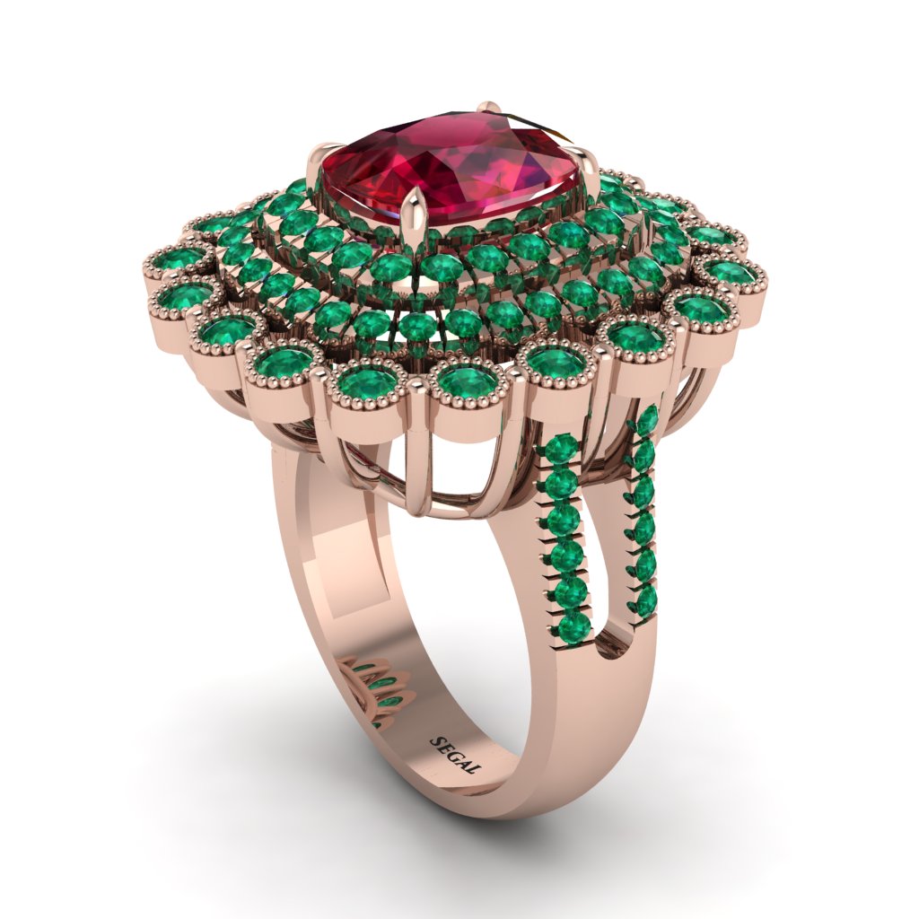 Emerald Multi Halo Oval Engagement Ring - Caitlin No. 26