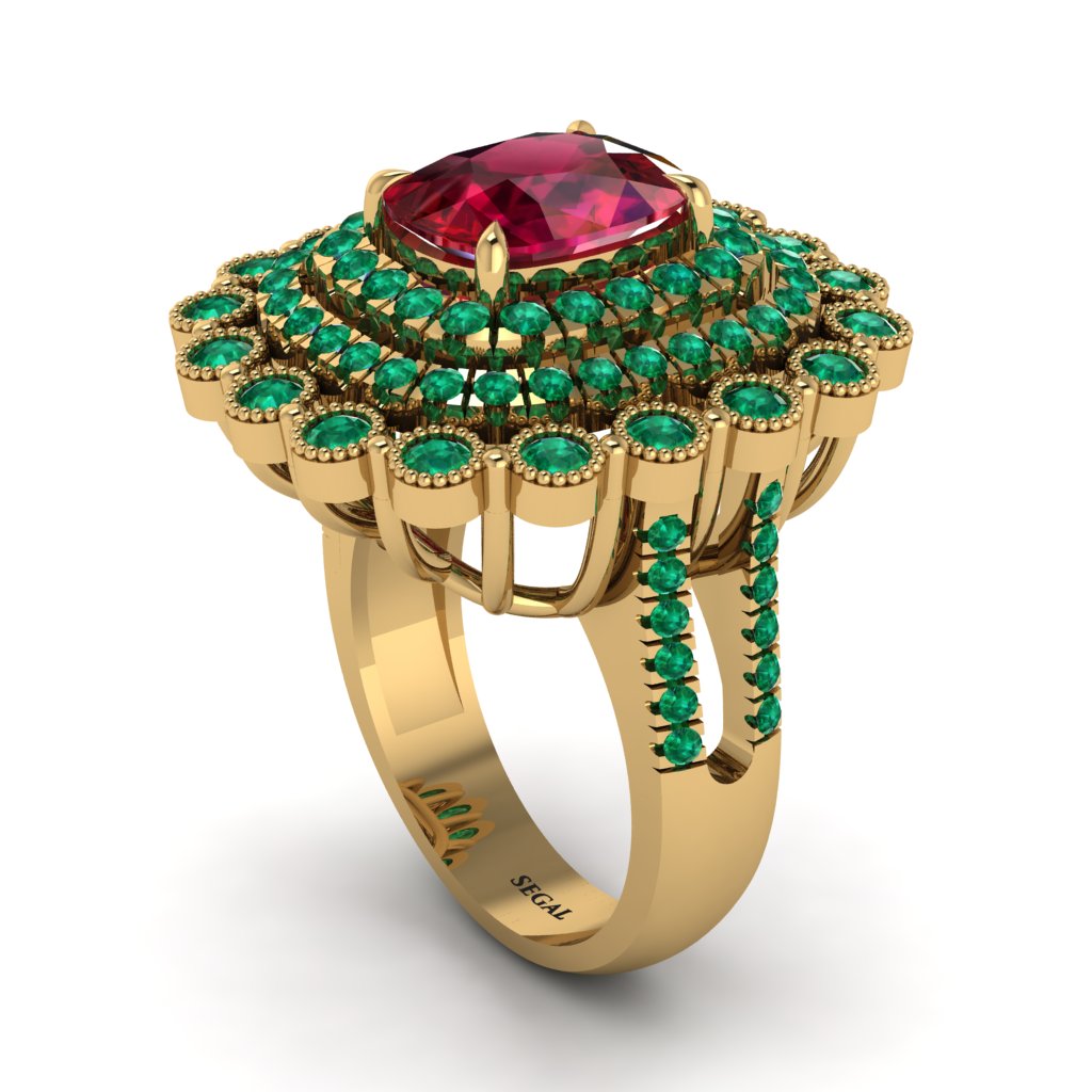 Emerald Multi Halo Oval Engagement Ring - Caitlin No. 25