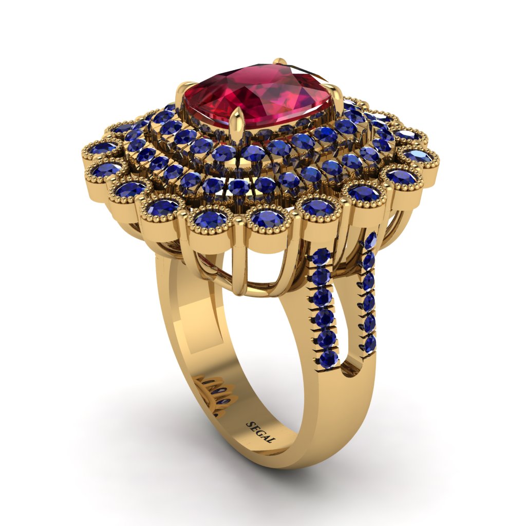 Sapphire Multi Halo Oval Engagement Ring - Caitlin No. 70