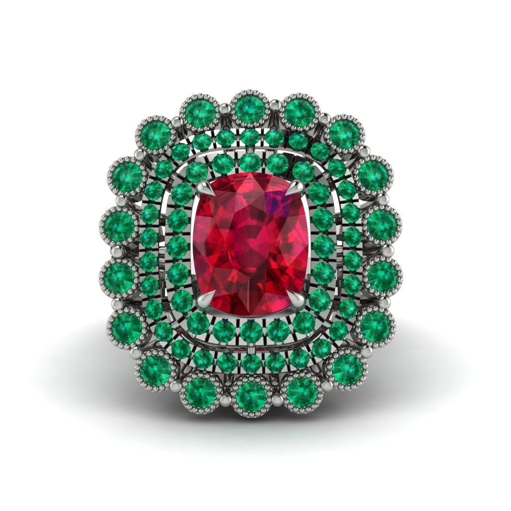 Emerald Multi Halo Oval Engagement Ring - Caitlin No. 27