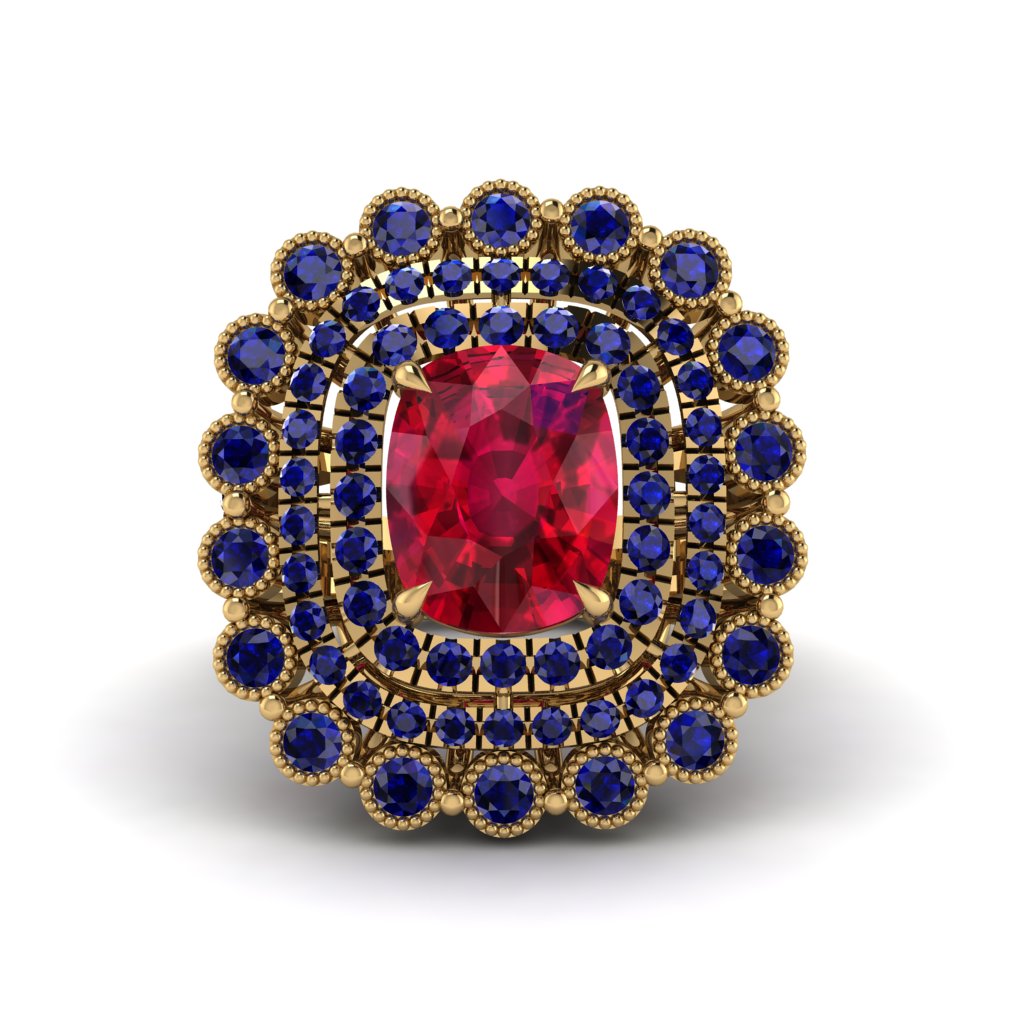 Sapphire Multi Halo Oval Engagement Ring - Caitlin No. 70