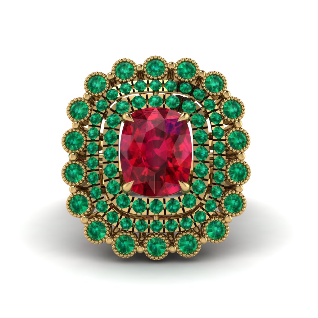 Emerald Multi Halo Oval Engagement Ring - Caitlin No. 25
