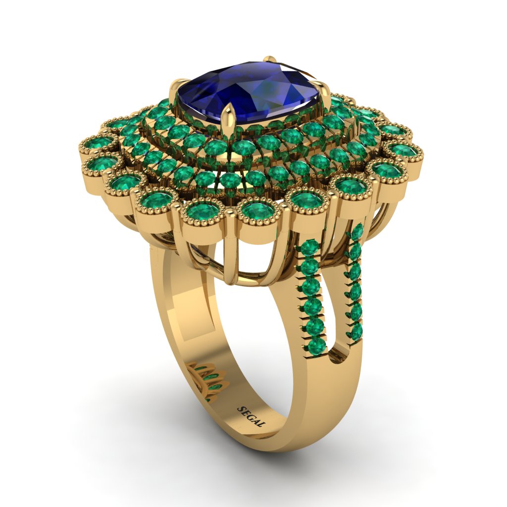 Emerald Multi Halo Oval Engagement Ring - Caitlin No. 28