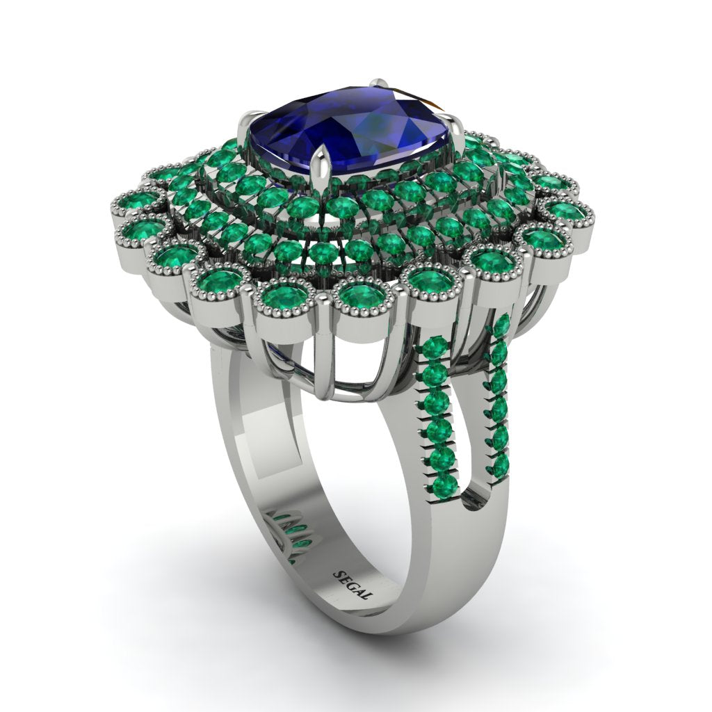 Emerald Multi Halo Oval Engagement Ring - Caitlin No. 30