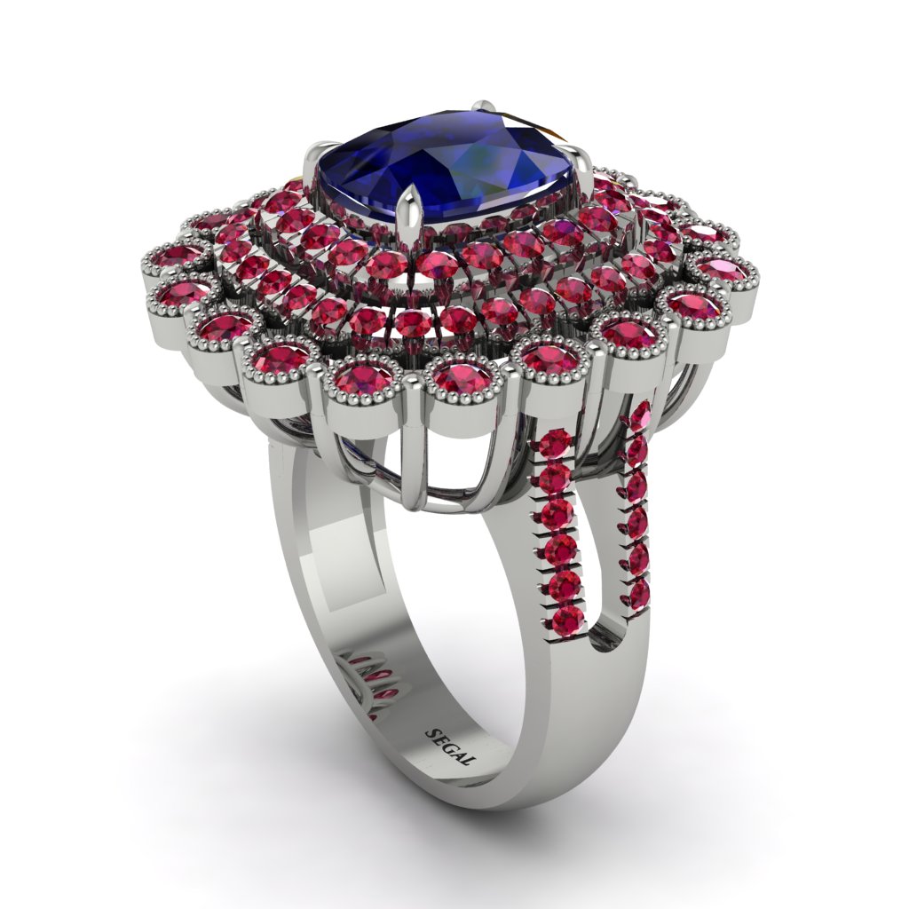 Ruby Multi Halo Oval Engagement Ring - Caitlin No. 60